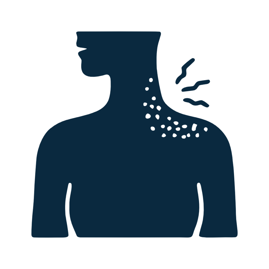 Silhouette eines Oberk&ouml;rpers mit Punkten und Linien auf der Schulter und dem Hals.