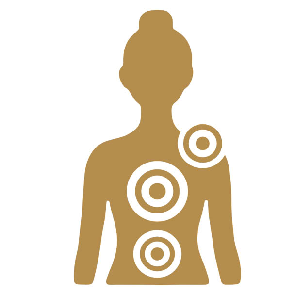 Silhouette einer Person von hinten mit drei konzentrischen Kreisen auf Schulter und R&uuml;cken.