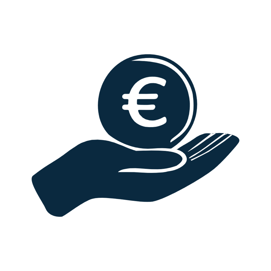 Silhouette einer Hand, die eine M&uuml;nze mit Euro-Symbol h&auml;lt.